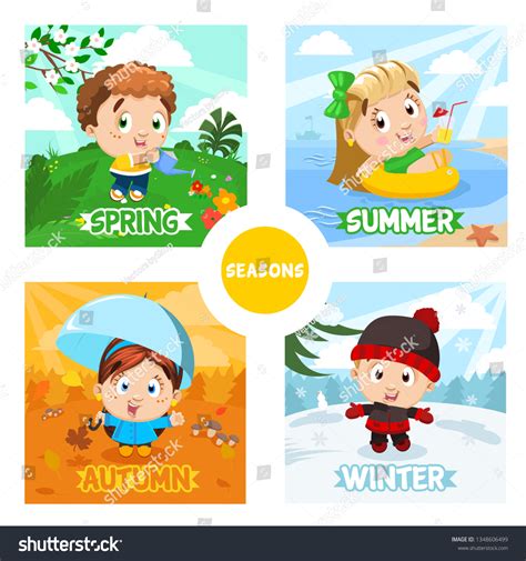 Four Seasons Kids Spring Boy Pours Stock Vector (Royalty Free ...