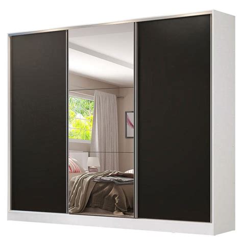 Guarda Roupa Branco E Preto - Guarda Roupa Casal 3 Portas de Correr Espelho Branco e Preto em ...