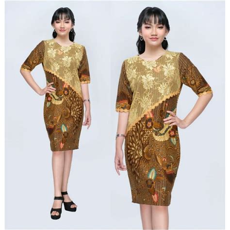 Jual Dress Batik Brokat Modern Jumbo 4L 5L Terusan Batik Big Size XXXL