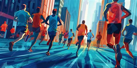 premium photo  group  people running   city street scene