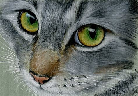 FUR IN THE PAINT: Silver Tabby Cat in Oil Pastel