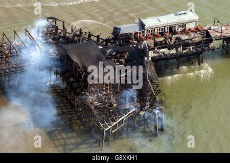 Southend pier smoulders following a fire Monday October 10, 2005. The world's longest pleasure ...