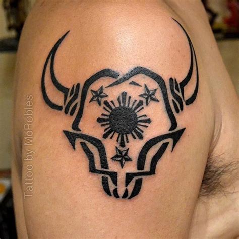 Tribal Water Buffalo With The Naval Jack Of The Philippines Tattoo