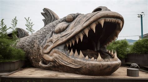 giants  impressive giant fish sculpture  large mouth  legs