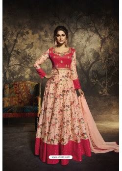 Buy Peach Heavy Embroidered Gown Style Designer Anarkali Suit