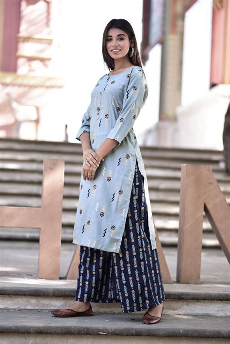 Indian Ethnic Kurti And Palazzo Set Traditional Indian Etsy