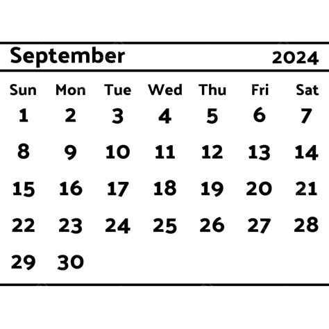 2024 Calendar September Black Vector, 2024 Calendar, Calendar
