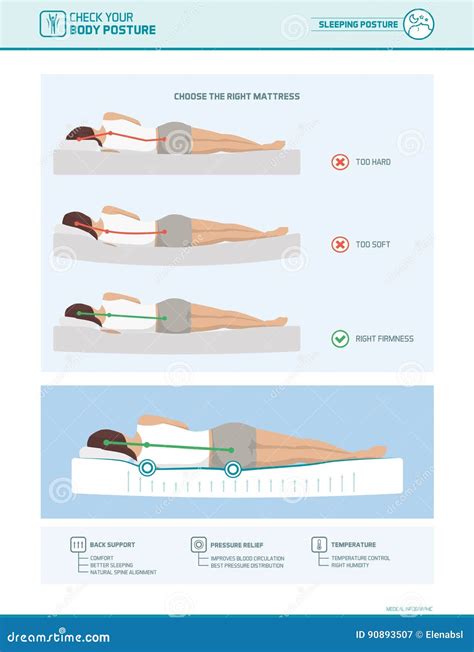 Correct Sleeping Ergonomics And Mattress Selection Vector Illustration