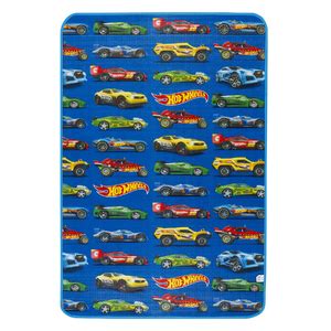 Tapete Infantil Retangular Recreio Hot Wheels Fibra Sintética Azul Interno e Externo x m