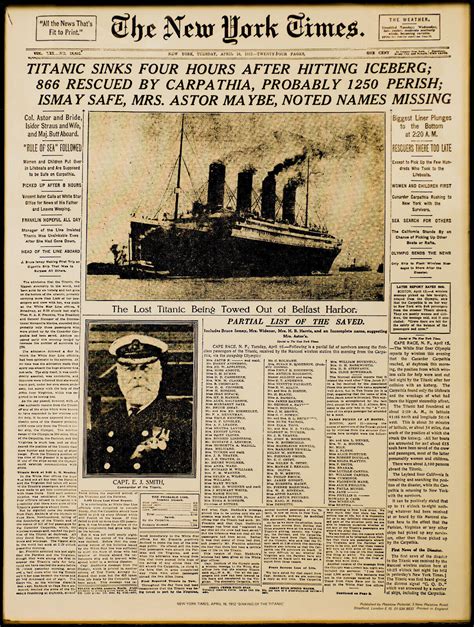 Titanic Sinks Vintage Front Page by New York Times Quality Print Frame