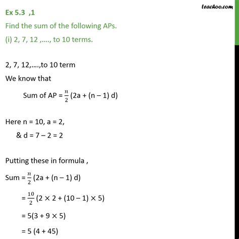 Ex 5 3 1 Class 10 Ncert Solutions Find Sum Of Aps I 2 7 12