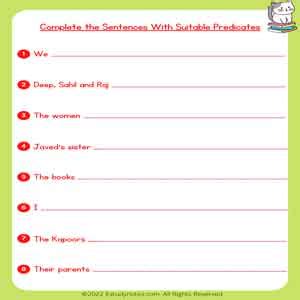 Subjects Predicates Or Sentence K Learning Worksheets Library