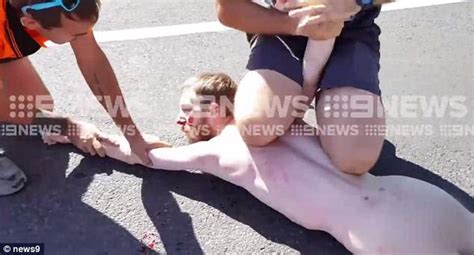 Naked Driver High On Drugs Tackled To Ground In A Woolworths Car Park