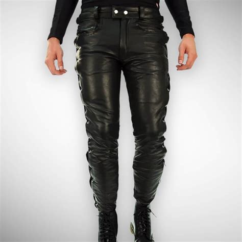 Men S Gay Leather Pants Genuine Lambskin Lace Up Style Gay Pants Handmade Leather Bluff LGBT Gay
