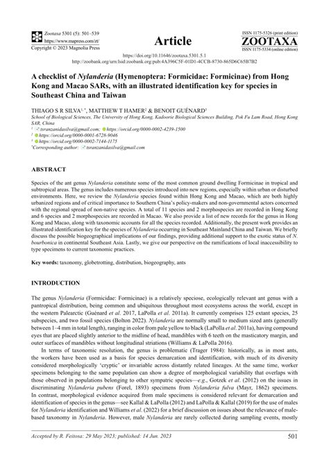 (PDF) A checklist of Nylanderia (Hymenoptera: Formicidae: Formicinae) from Hong Kong and Macao ...