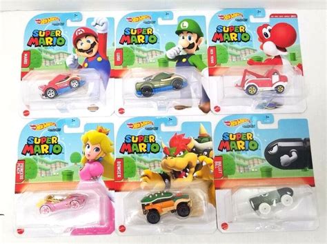 Super Mario Character Cars Set Lot Of Bowser Red Yoshi Bill Mattel Hot Wheels Ebay Super