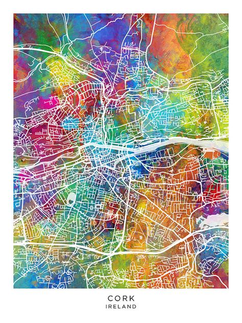 cork ireland city map  digital art  michael tompsett pixels