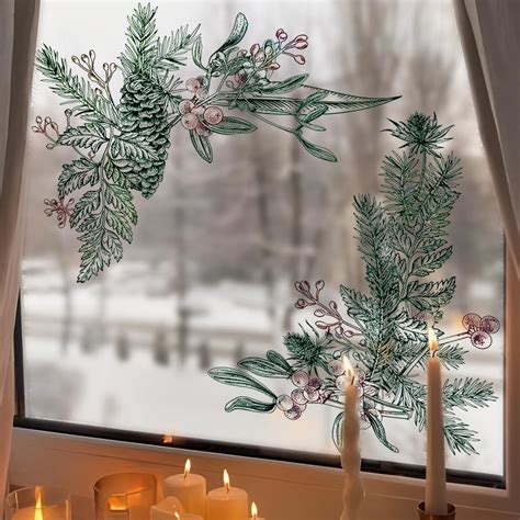 Funlife Double Sided Window Clings Christmas Border Window Stickers Reusable