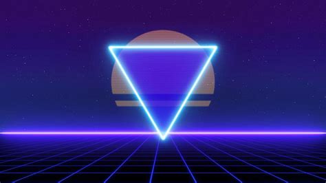 Retro Style 1980 Laser Triangle Grid Moving Over Landscape Background