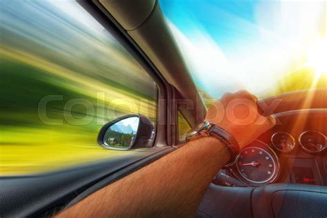 fast car driving stock image colourbox