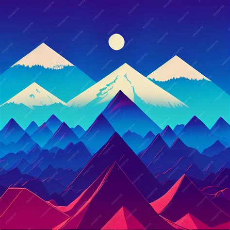 Premium Photo Vaporwave Snowy Mountain Landscape Synthwave Illustration