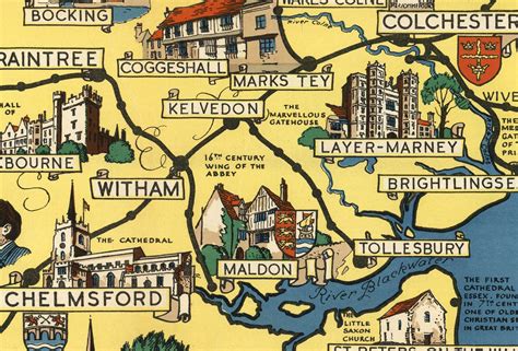 Old Map Of Essex Suffolk Hertfordshire 1948 British Railway Picto The Unique Maps Co