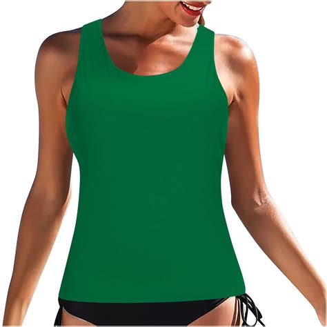 TMOYZQ Tankini Swimsuits For Women Drawstring Athletic Tankini Top With Bikini Bottom Two Piece