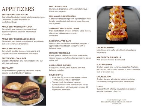Full Menu Selections | Benedict’s Catering & Events