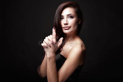 Beautiful Brunette Girl In Black Dress Female Spy Stock Image Image Of Care Lovely 175315145