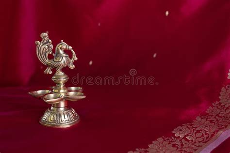 Indian Traditional Bronze Oil Lamp In The Form Of A Bird On The