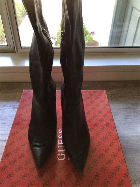 guess womans boots, almost knee high, steel type heel… - Gem