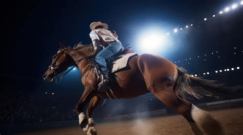 Um Cowboy Monta Um Cavalo Em Uma Arena De Rodeio Foto Premium