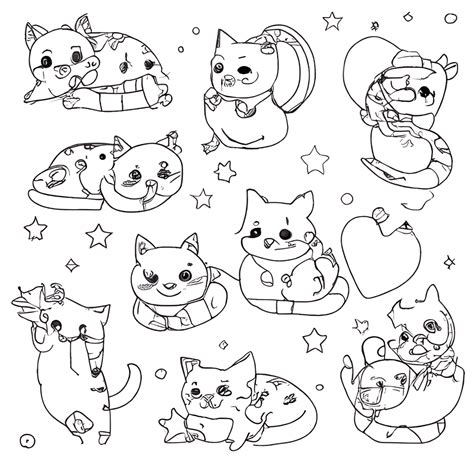 Desenho De Gato Para Colorir Kawaii · Creative Fabrica