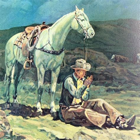 Vintage Western Portraits Cowboy On Horse Vintage Painting