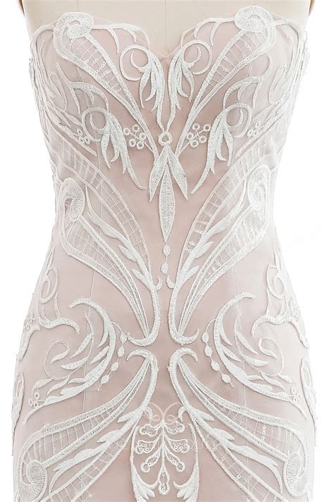 Amazing Nude Pink Geometric Lace Mermaid Winter Wedding Gown VQ