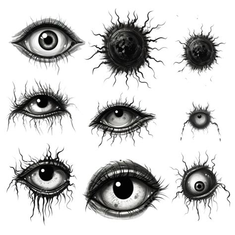 Creepy Eye Illustrations Set, Halloween Scary Eyeball Collection, Scary ...