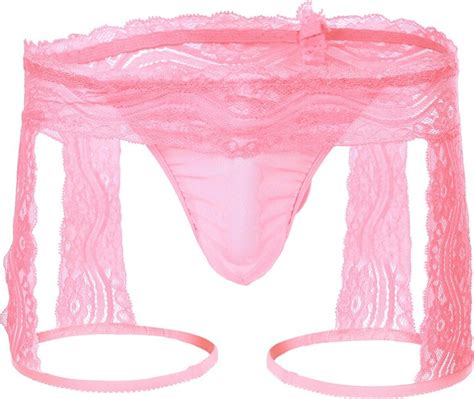 Iwemek Sexy Mens Erotic Lingerie Lace Boxer Briefs Sissy Pouch Crossdress Shorts Panties