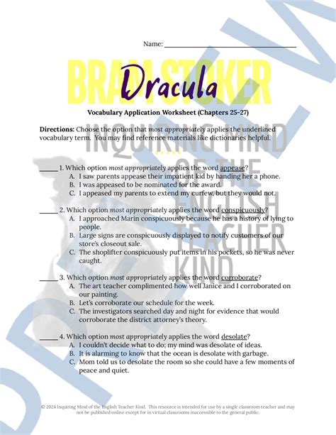 Dracula by Bram Stoker Chapters 25-27 Vocabulary Games for High School