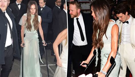 Victoria Beckham Arrives At Her 50th Birthday Party On Crutches