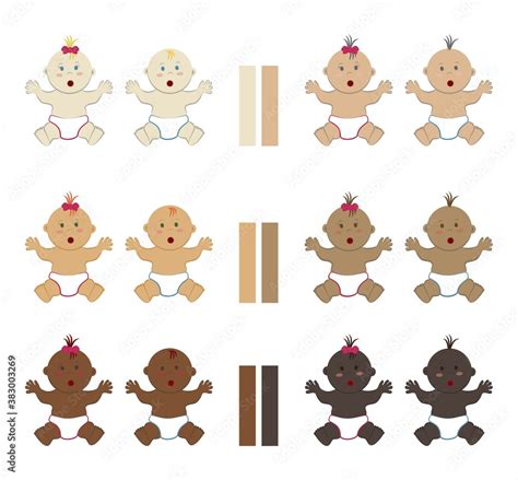 Set Of Surprised Multicolored Sitting Babies Vector Cliparts Of Multinational Assorted Naked