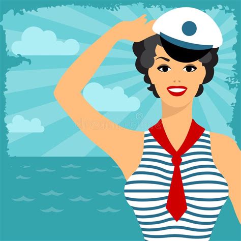 Beautiful Pin Up Sailor Girl 1950s Style Stock Illustrations 2