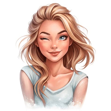 Winking Blonde Girl Cartoon Illustration Digital Art Clipart Winking Girl Blonde Girl Clip Art
