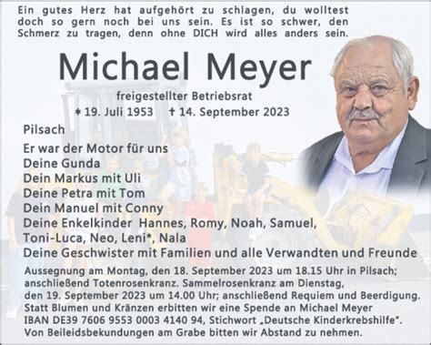 Traueranzeigen Von Michael Meyer Mittelbayerische Trauer