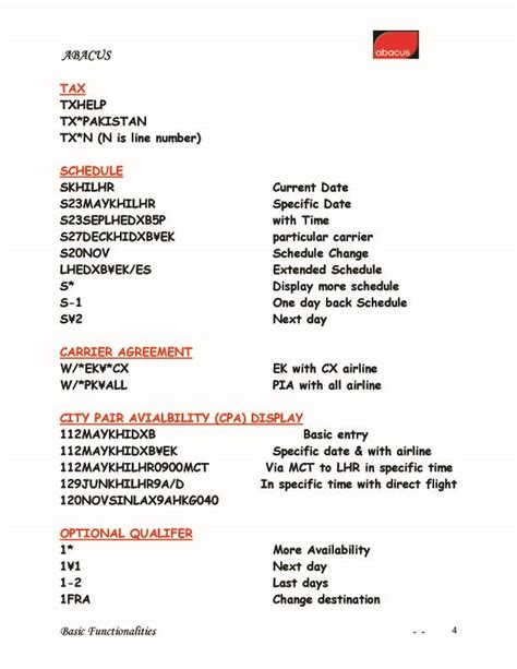 abacus ticketing commands