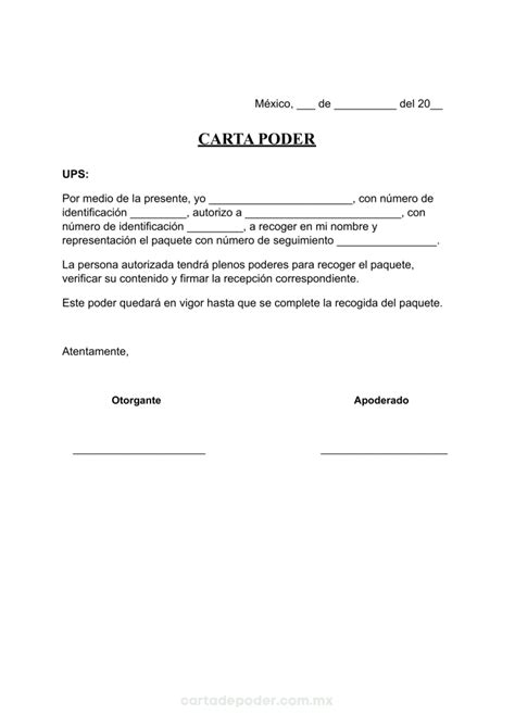 Carta De Poder Para Recoger Paqueter A En Ups