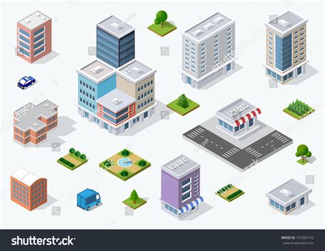 isometric view design buildings stock vectors  vector art