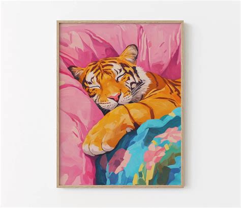 Dopaprint UNFRAMED PAPER POSTER Sleeping Tiger In Bed Print, Maximalist