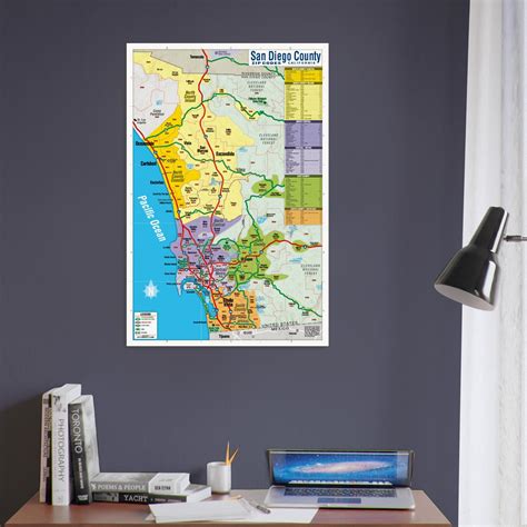 san diego county zip code map coastal areas colorized poster print