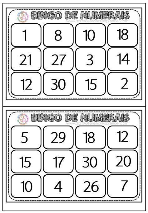 Cartela De Bingo De Numeros Para Imprimir Educação Infantil - 10