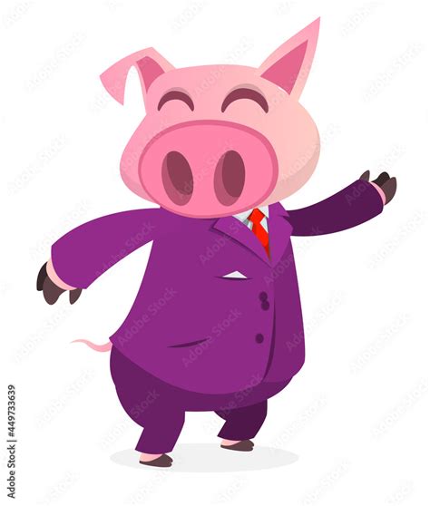 Cartoon Funny Smiling Pig Wearing Toxedo Or Business Suit Stock Vector